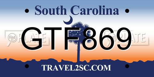 GTF869 South Carolina License Plate