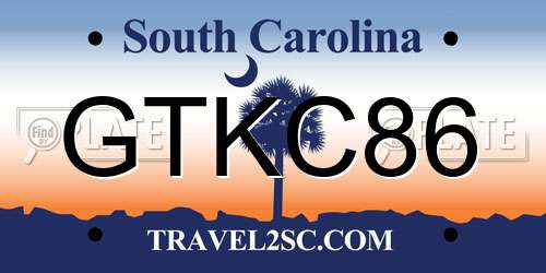 GTKC86 South Carolina License Plate