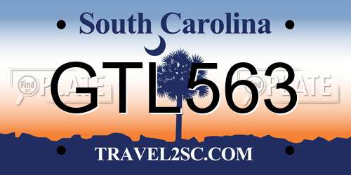 GTL563 South Carolina License Plate