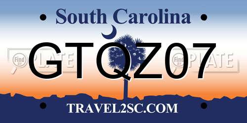 GTQZ07 South Carolina License Plate