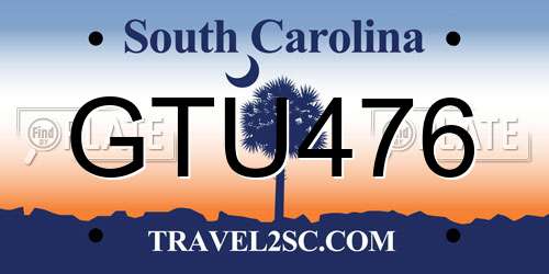 GTU476 South Carolina License Plate