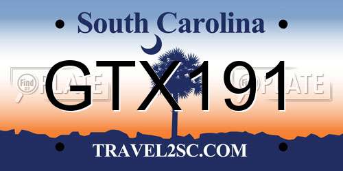 GTX191 South Carolina License Plate