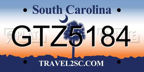 GTZ5184 South Carolina License Plate