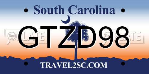 GTZD98 South Carolina License Plate