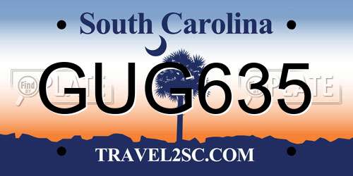 GUG635 South Carolina License Plate