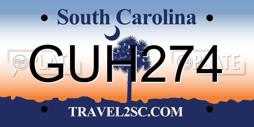 GUH274 South Carolina License Plate