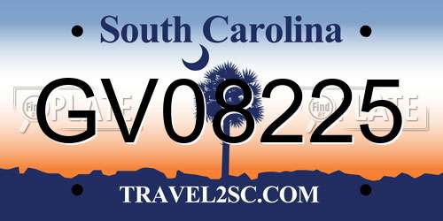 GV08225 South Carolina License Plate