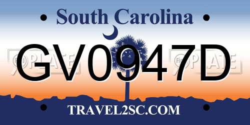 GV0947D South Carolina License Plate