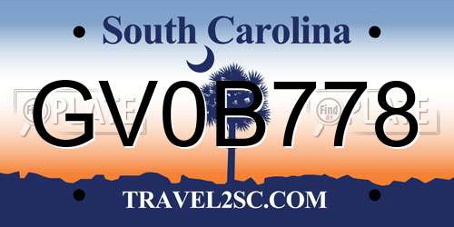 GV0B778 South Carolina License Plate