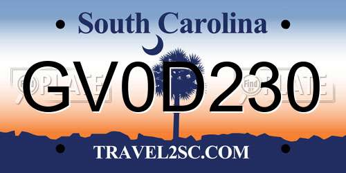 GV0D230 South Carolina License Plate