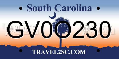 GV0O230 South Carolina License Plate