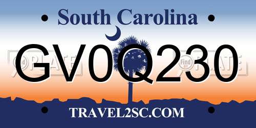GV0Q230 South Carolina License Plate