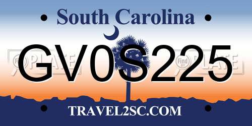 GV0S225 South Carolina License Plate