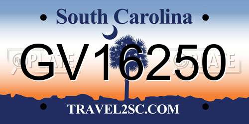 GV16250 South Carolina License Plate