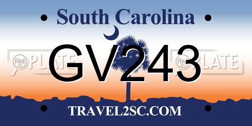 GV243 South Carolina License Plate