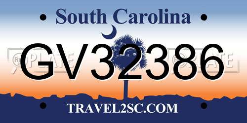 GV32386 South Carolina License Plate