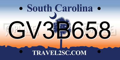 GV3B658 South Carolina License Plate