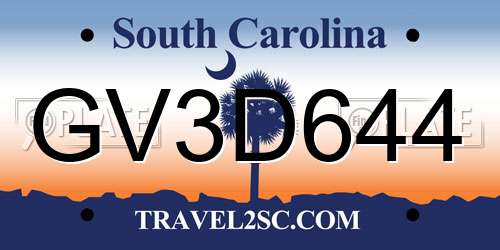 GV3D644 South Carolina License Plate