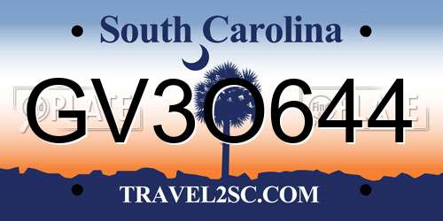 GV3O644 South Carolina License Plate