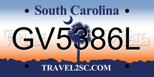 GV5386L South Carolina License Plate