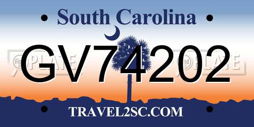GV74202 South Carolina License Plate