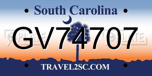 GV74707 South Carolina License Plate