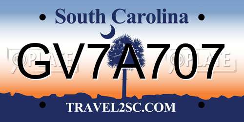 GV7A707 South Carolina License Plate