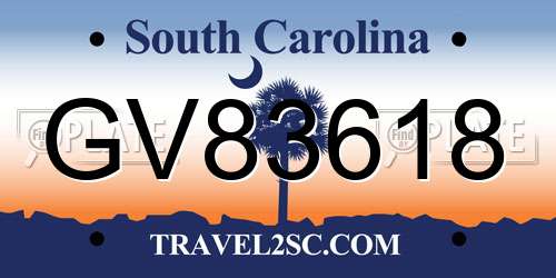 GV83618 South Carolina License Plate