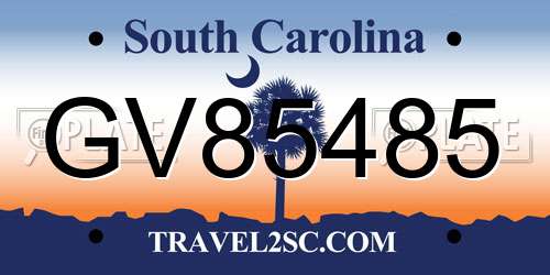 GV85485 South Carolina License Plate