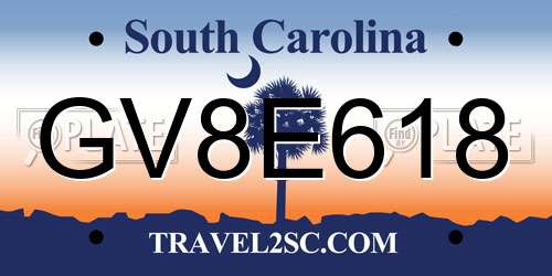 GV8E618 South Carolina License Plate