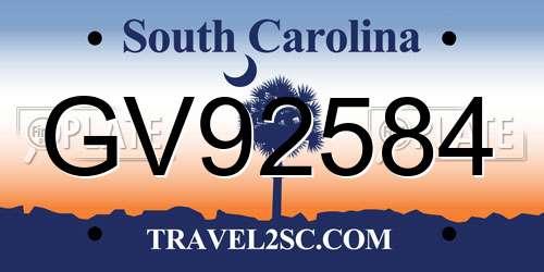GV92584 South Carolina License Plate