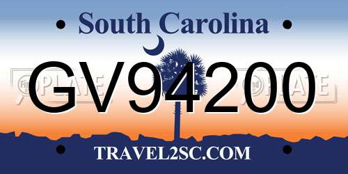 GV94200 South Carolina License Plate