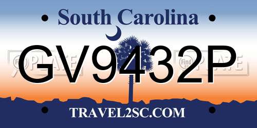 GV9432P South Carolina License Plate