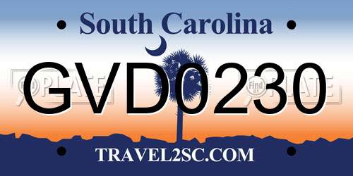 GVD0230 South Carolina License Plate