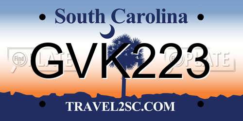 GVK223 South Carolina License Plate