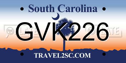 GVK226 South Carolina License Plate
