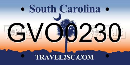 GVO0230 South Carolina License Plate