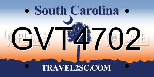 GVT4702 South Carolina License Plate