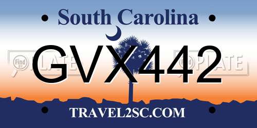 GVX442 South Carolina License Plate