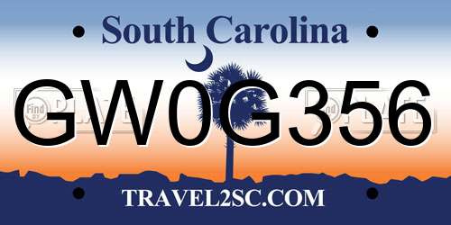 GW0G356 South Carolina License Plate