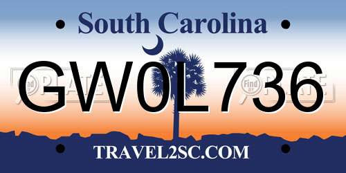 GW0L736 South Carolina License Plate