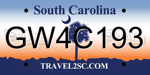 GW4C193 South Carolina License Plate
