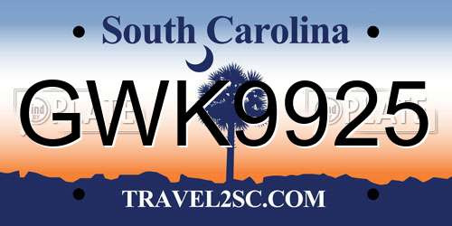 GWK9925 South Carolina License Plate