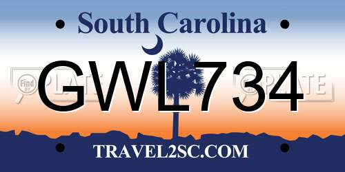 GWL734 South Carolina License Plate