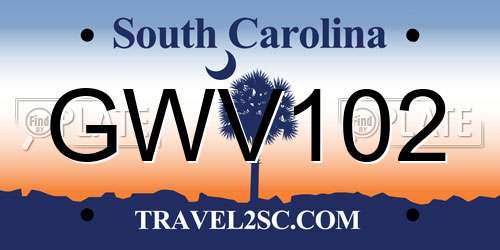 GWV102 South Carolina License Plate