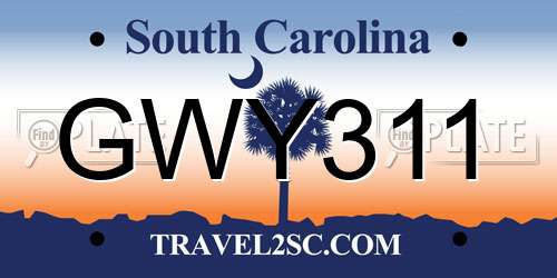 GWY311 South Carolina License Plate