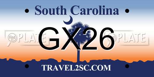 GX26 South Carolina License Plate