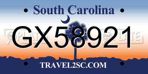 GX58921 South Carolina License Plate