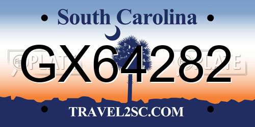 GX64282 South Carolina License Plate