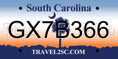 GX7B366 South Carolina License Plate